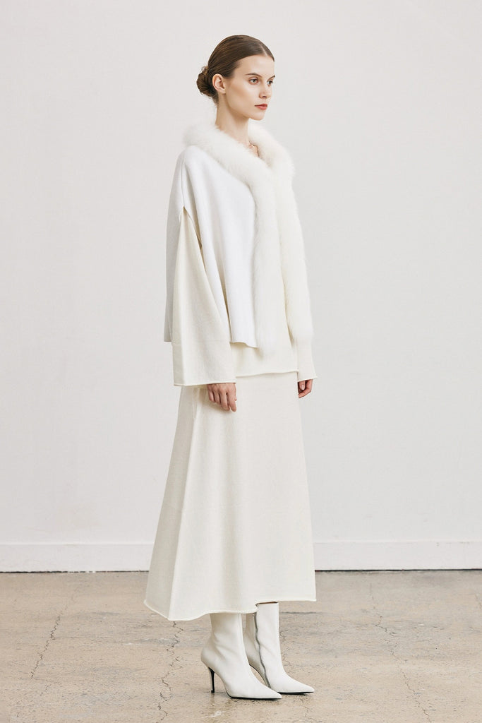 Genuine Fox Fur Trim Wool Cape  Fibflx