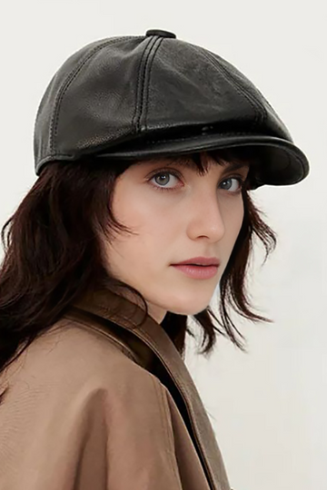 Fibflx Women's Genuine Leather Newsboy Cap