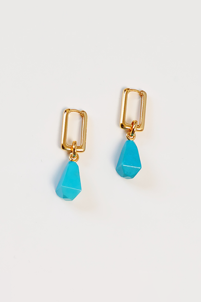 Fibflx Women's Geometric Gold Dangle Earrings with Turquoise