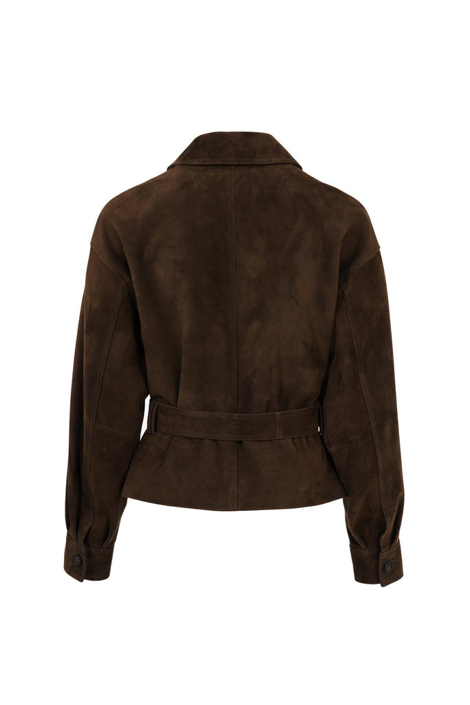 Goatskin Suede Belted Utility Jacket  Fibflx