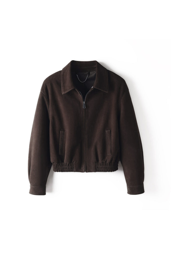 Goatskin Suede Cropped Harrington Jacket Dark Brown / L Fibflx