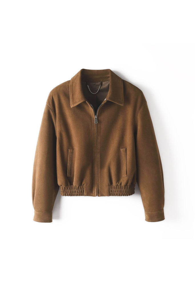 Goatskin Suede Cropped Harrington Jacket  Fibflx