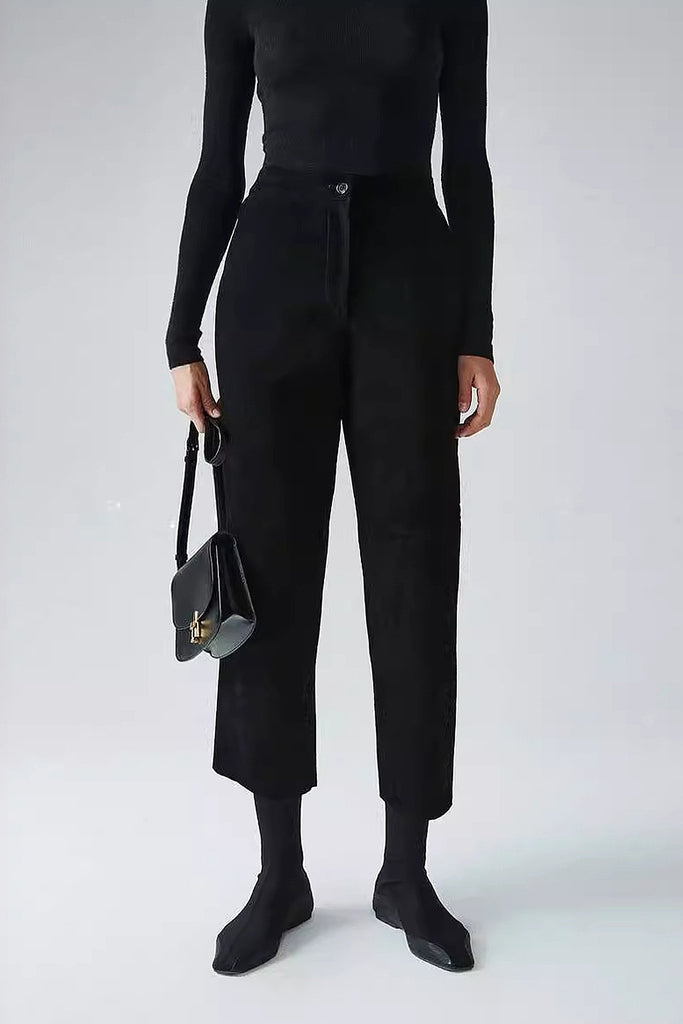 Goatskin Suede Cropped High-Waisted Pants  Fibflx