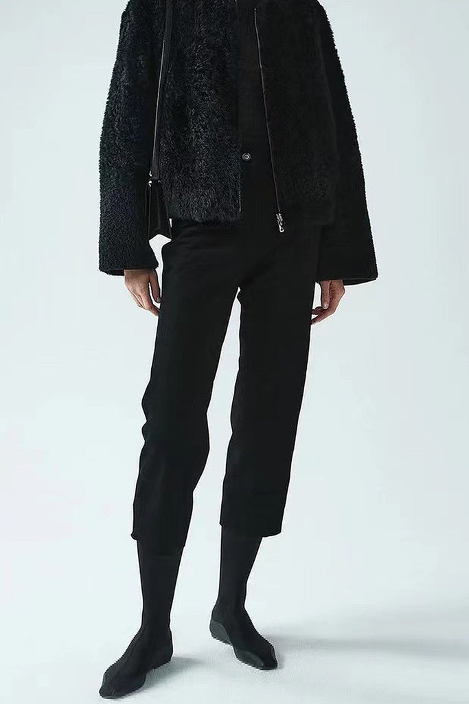 Goatskin Suede Cropped High-Waisted Pants Black / L Fibflx