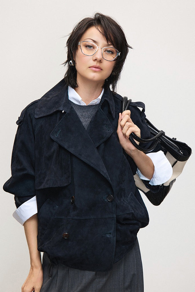 Goatskin Suede Double-Breasted Trench Jacket  Fibflx