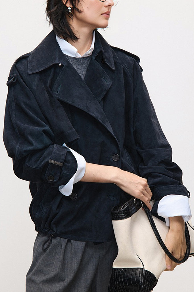 Goatskin Suede Double-Breasted Trench Jacket  Fibflx