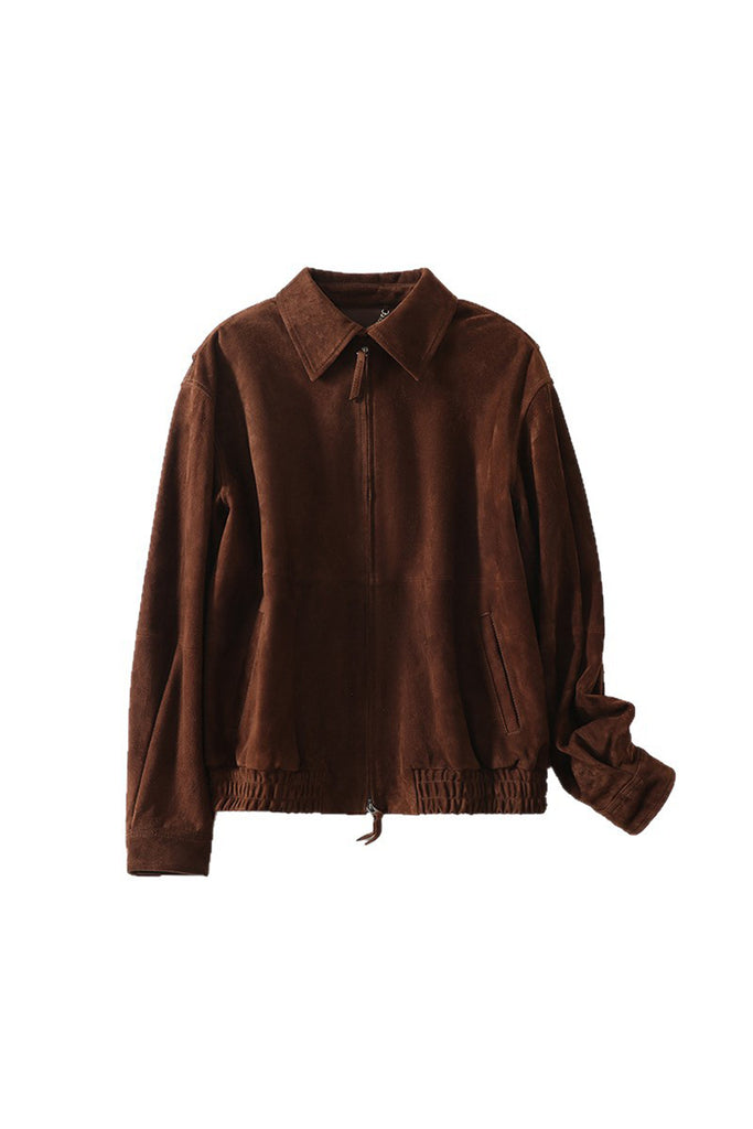 Goatskin Suede Double-Zip Harrington Bomber Jacket Coconut Brown / L Fibflx