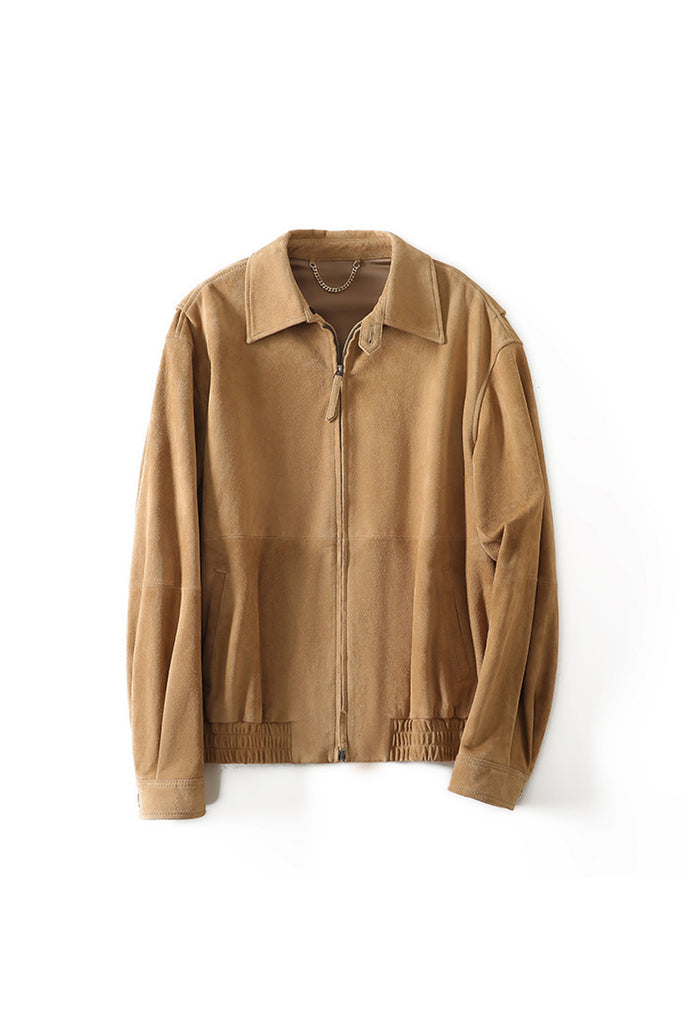 Goatskin Suede Double-Zip Harrington Bomber Jacket  Fibflx