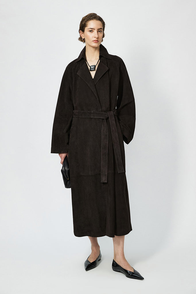 Goatskin Suede Double-Faced Wrap Trench Coat  Fibflx