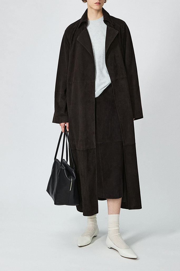 Goatskin Suede Double-Faced Wrap Trench Coat  Fibflx