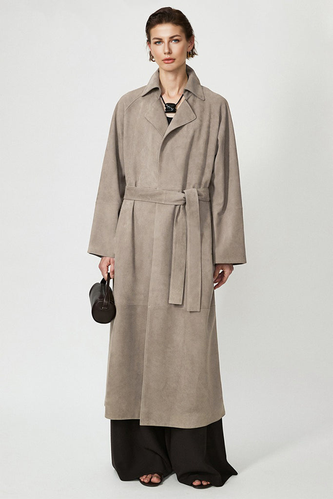 Goatskin Suede Double-Faced Wrap Trench Coat  Fibflx