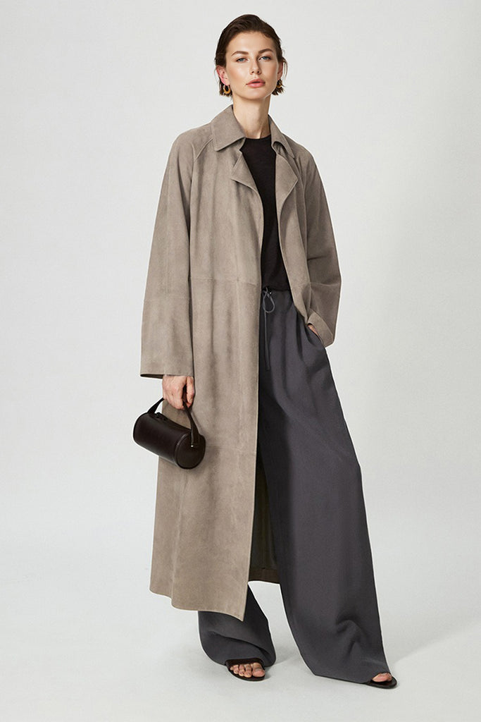 Goatskin Suede Double-Faced Wrap Trench Coat  Fibflx