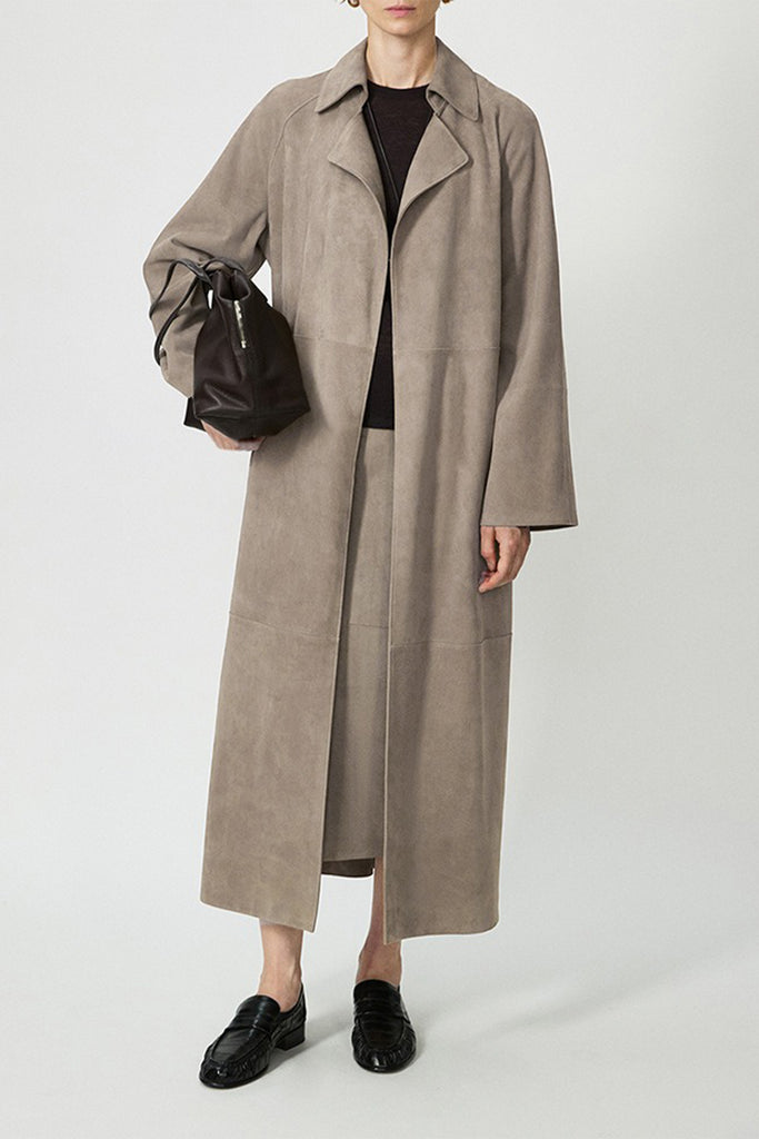 Goatskin Suede Double-Faced Wrap Trench Coat  Fibflx