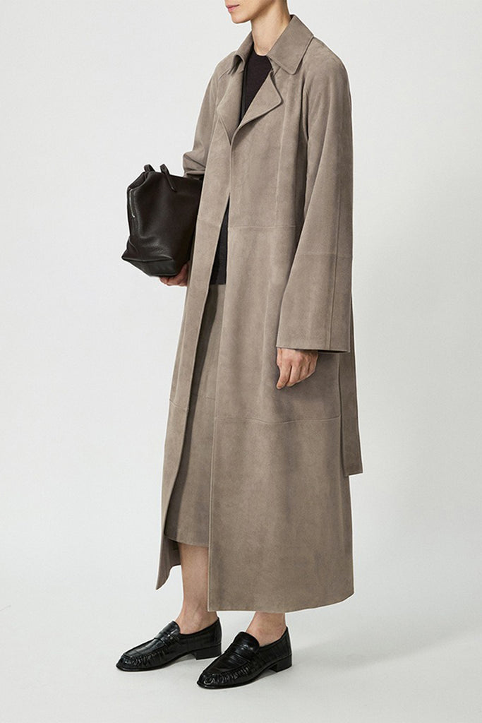 Goatskin Suede Double-Faced Wrap Trench Coat  Fibflx