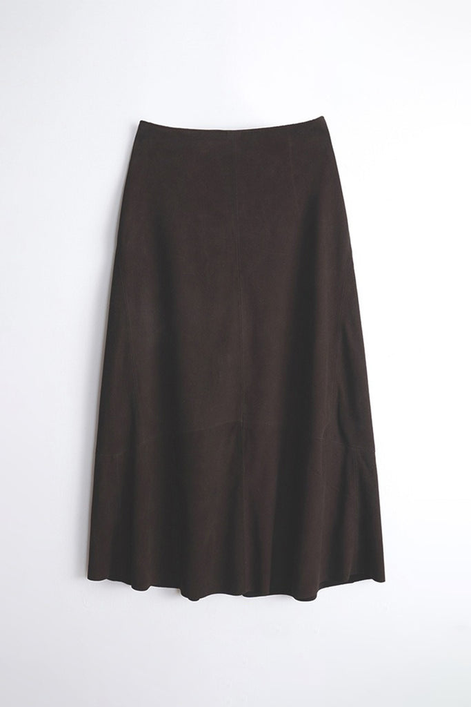 Goatskin Suede High-Waisted A-Line Midi Skirt  Fibflx