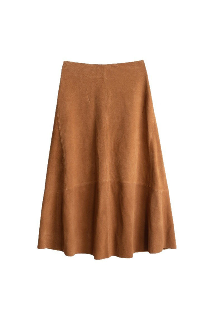 Goatskin Suede High-Waisted A-Line Midi Skirt  Fibflx