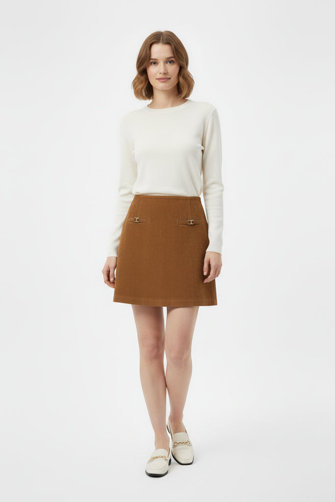 Goatskin Suede High-Waisted A-Line Mini Skirt in Brown Golden Brown / XL Fibflx