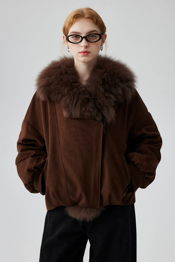 Goose Down Aviator Jacket with Fox Fur Collar  Fibflx