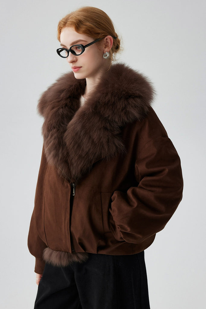 Goose Down Aviator Jacket with Fox Fur Collar  Fibflx