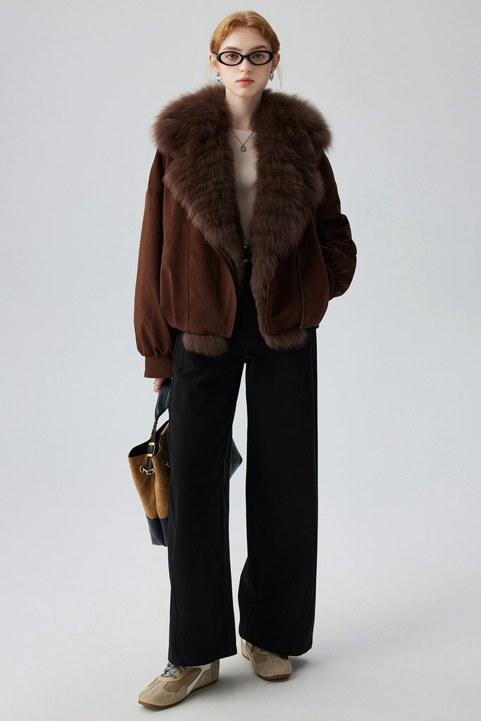 Goose Down Aviator Jacket with Fox Fur Collar  Fibflx