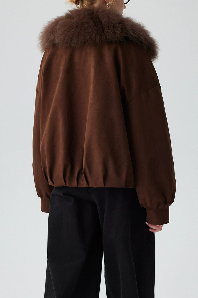 Goose Down Aviator Jacket with Fox Fur Collar  Fibflx