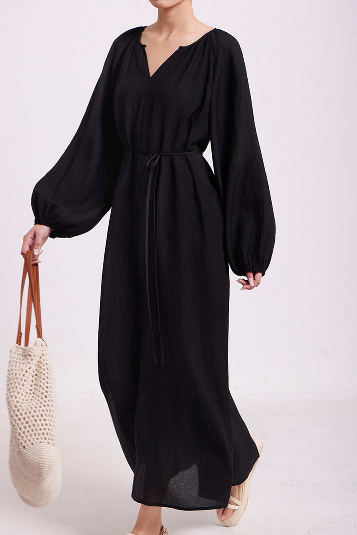green lantern sleeve dress Lantern-Sleeve V-Neck Maxi S / Black N White Polka Dot / 86% Viscose 11% Polyester 3% Polyamide recently_added_2026-04-07