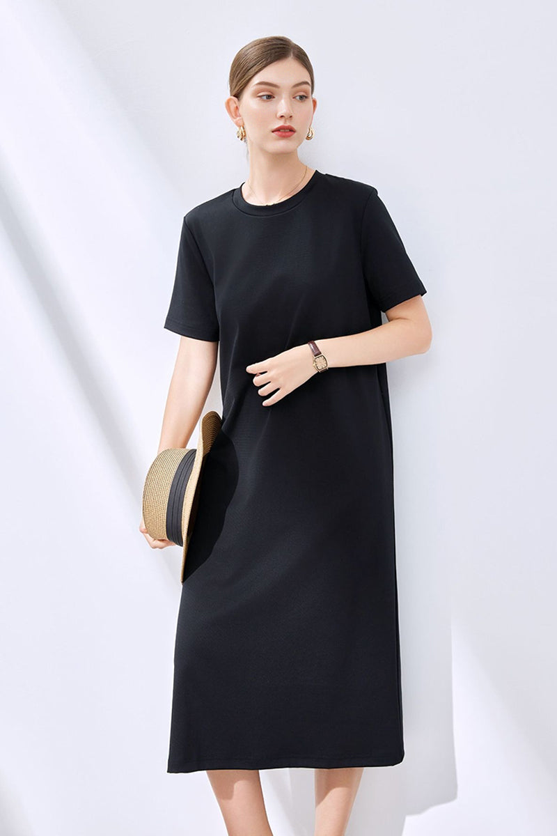 t shirt dress with pockets knee length Grey Midi T-Shirt L / Black / 53% Cotton 47% Recycled Polyester Coat Chest Size (inches):52 Fashion Womens Casual Solid _related_poipu-blue Modern Victorian Dresses -