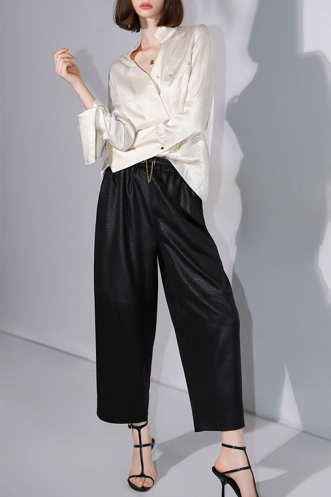 Hammered Satin Long-Sleeve Button-Down Shirt  Fibflx