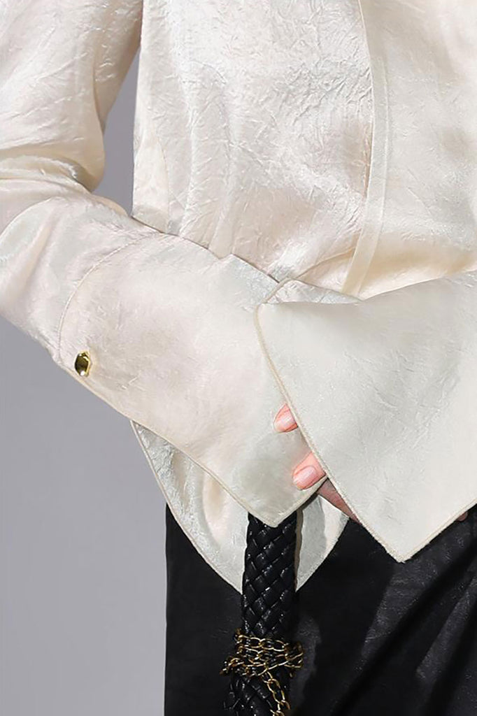 Hammered Satin Long-Sleeve Button-Down Shirt  Fibflx