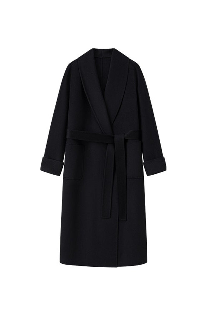 Hand-Finished Double-Faced Long Wool-Cashmere Wrap Coat  Fibflx