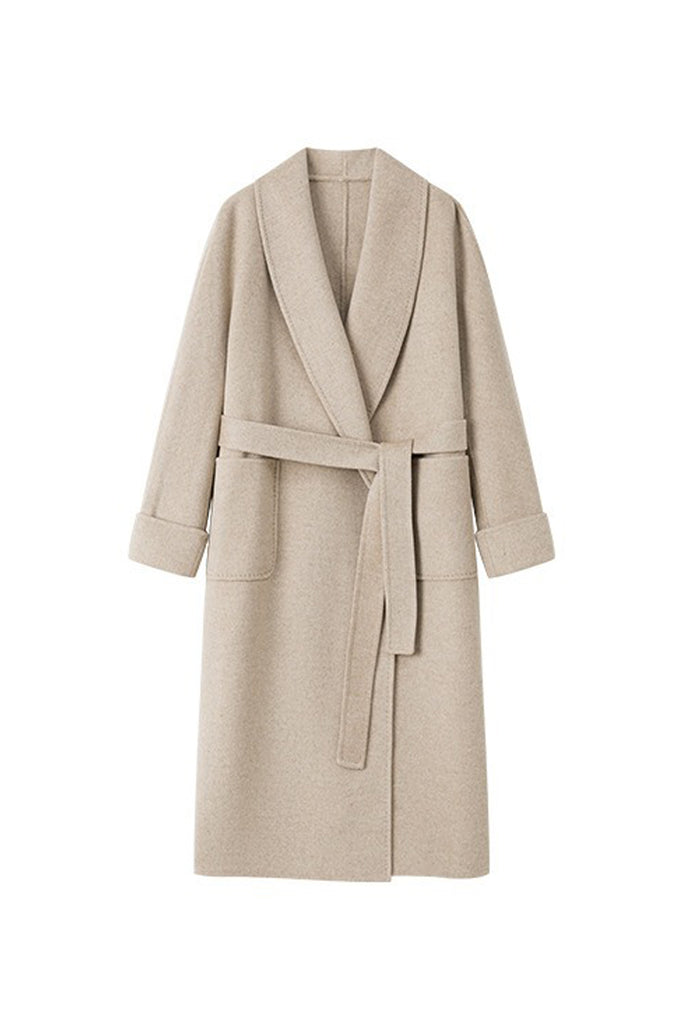 Hand-Finished Double-Faced Long Wool-Cashmere Wrap Coat  Fibflx