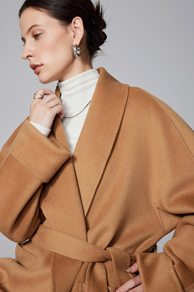 Hand-Finished Double-Faced Long Wool-Cashmere Wrap Coat  Fibflx