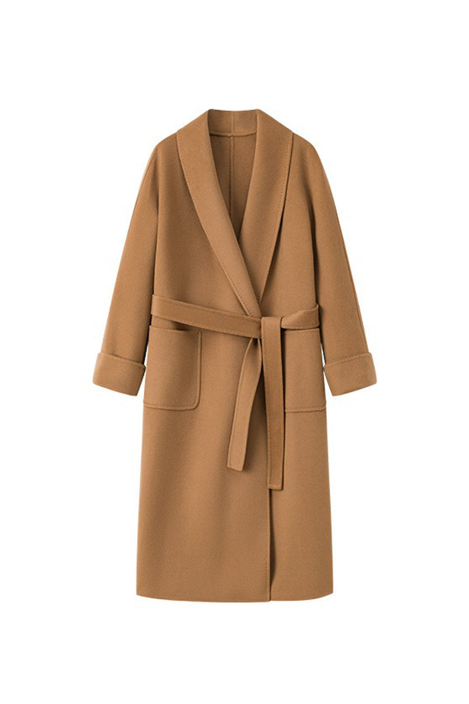 Hand-Finished Double-Faced Long Wool-Cashmere Wrap Coat  Fibflx