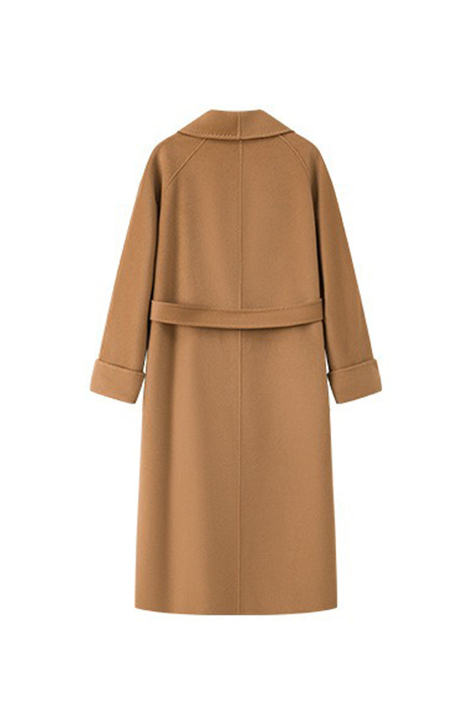 Hand-Finished Double-Faced Long Wool-Cashmere Wrap Coat  Fibflx