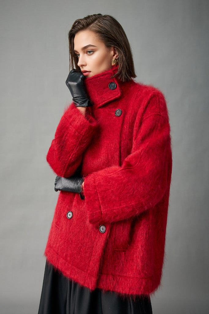 Handcrafted 100% Brushed Cashmere Double-Breasted Belted Coat  Fibflx