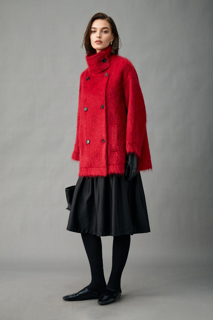 Handcrafted 100% Brushed Cashmere Double-Breasted Belted Coat  Fibflx