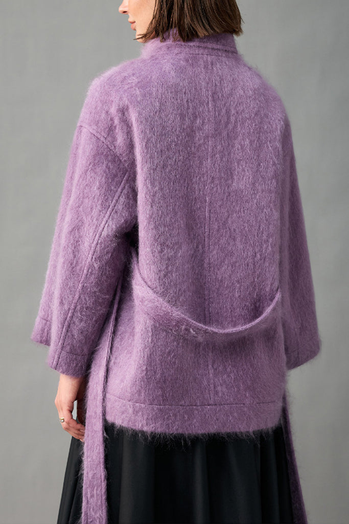 Handcrafted 100% Brushed Cashmere Double-Breasted Belted Coat  Fibflx