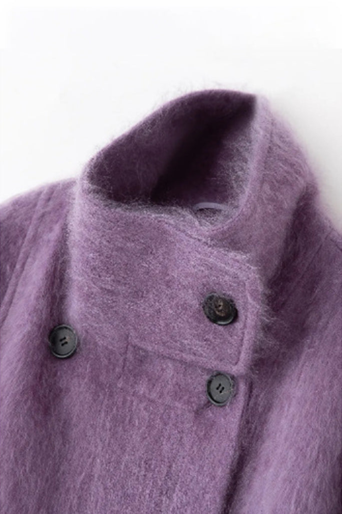 Handcrafted 100% Brushed Cashmere Double-Breasted Belted Coat  Fibflx