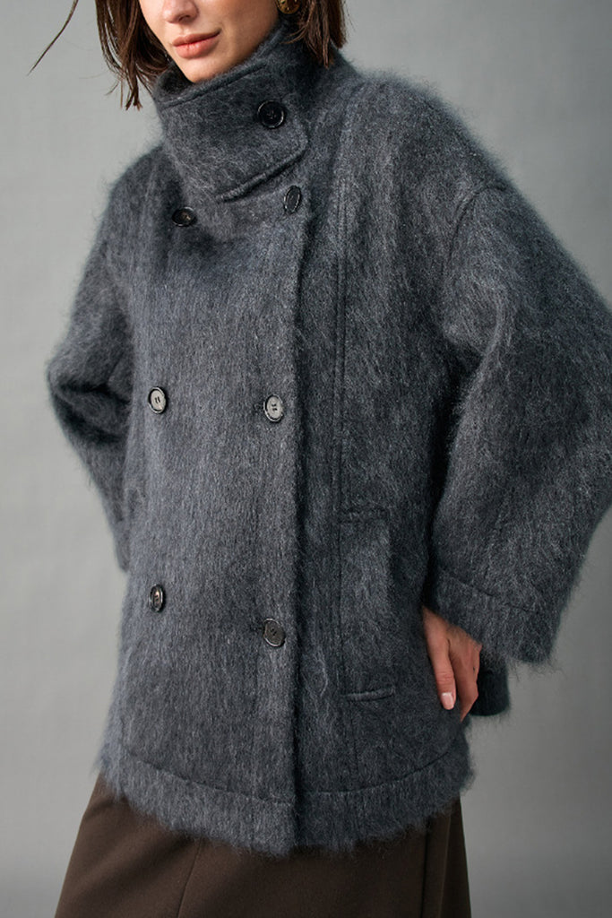 Handcrafted 100% Brushed Cashmere Double-Breasted Belted Coat  Fibflx