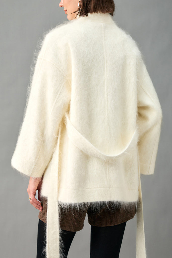 Handcrafted 100% Brushed Cashmere Double-Breasted Belted Coat  Fibflx