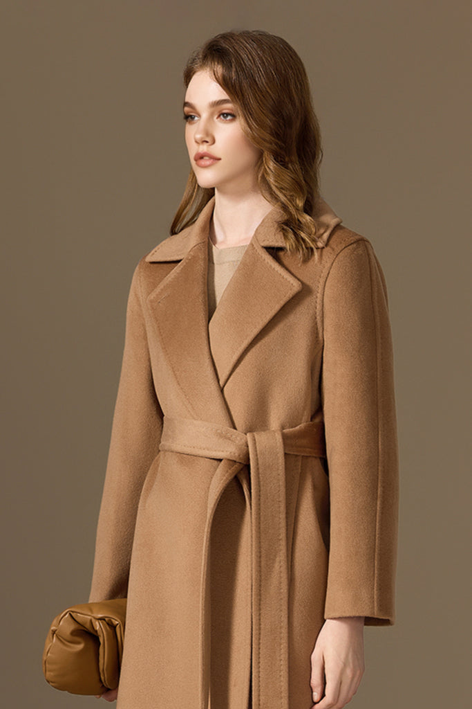 Handcrafted 100% Camel Hair Belted Wrap Maxi Coat  Fibflx