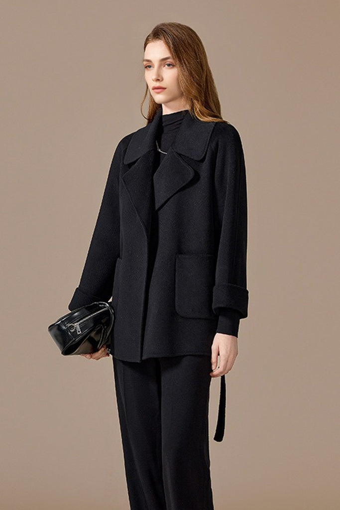 Handcrafted 100% Cashmere Double-Faced Short Belted Coat  Fibflx