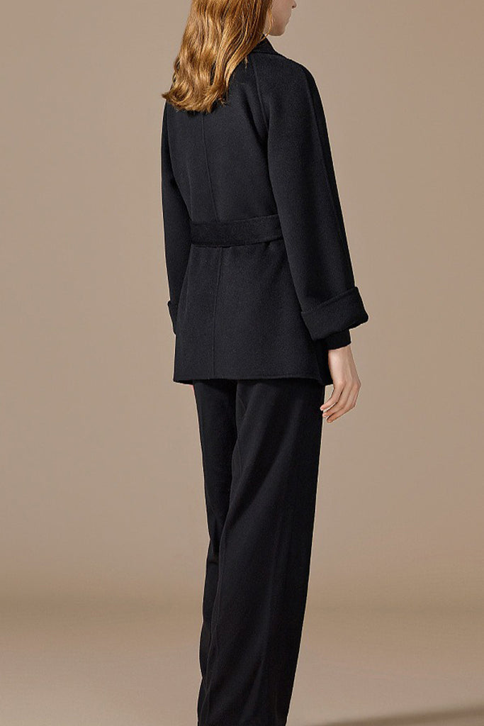 Handcrafted 100% Cashmere Double-Faced Short Belted Coat  Fibflx