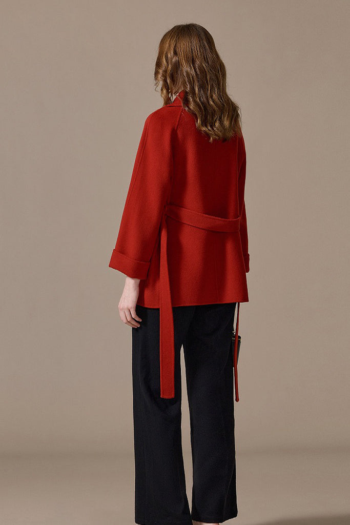 Handcrafted 100% Cashmere Double-Faced Short Belted Coat  Fibflx