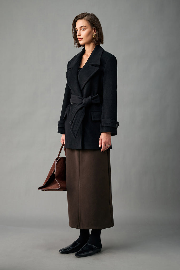 Handcrafted Cashmere Double-Breasted Belted Peacoat  Fibflx