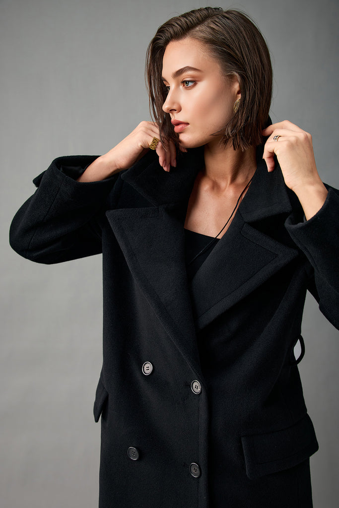 Handcrafted Cashmere Double-Breasted Belted Peacoat  Fibflx