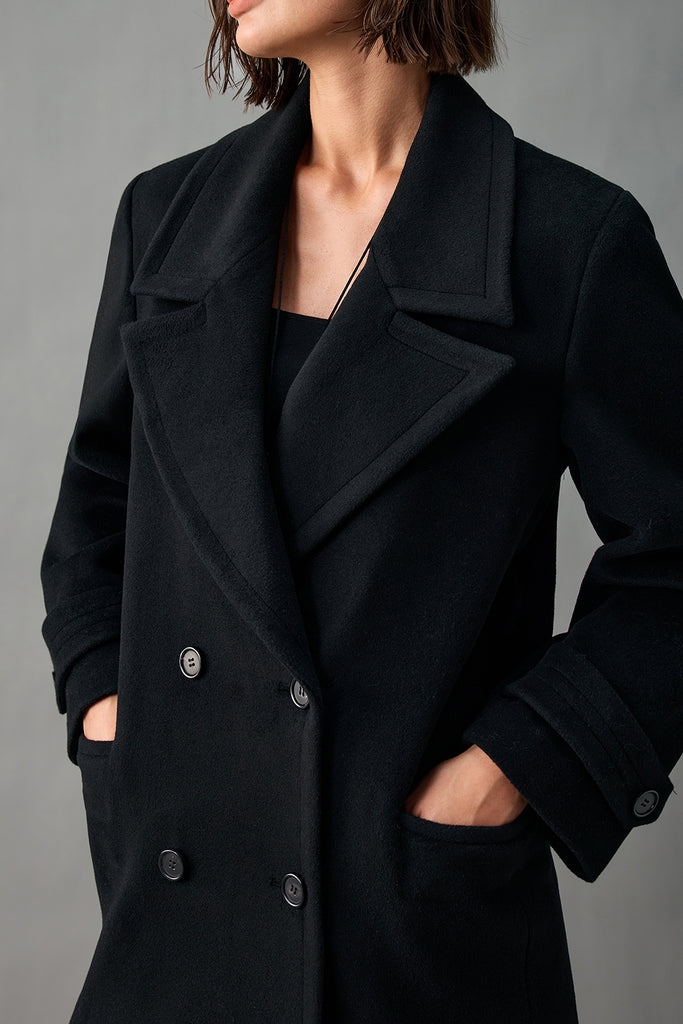 Handcrafted Cashmere Double-Breasted Belted Peacoat  Fibflx