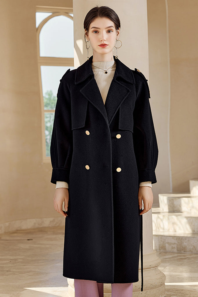 Handcrafted Cashmere Double-Breasted Belted Trench Coat  Fibflx