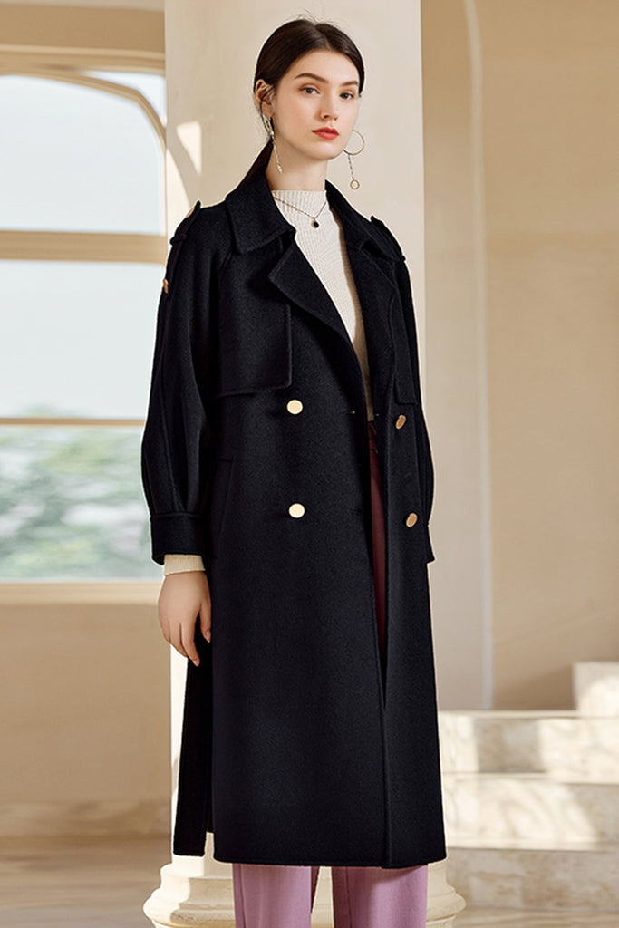 Handcrafted Cashmere Double-Breasted Belted Trench Coat  Fibflx