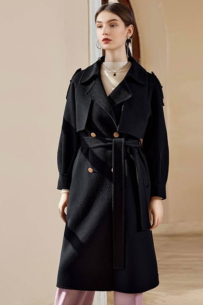 Handcrafted Cashmere Double-Breasted Belted Trench Coat  Fibflx
